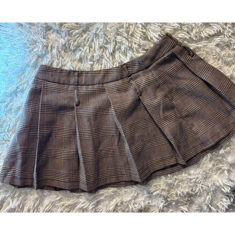 Glen Plaid Pleated Mini Skirt Brown Academic Preppy Style J1123713843 Size S